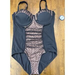 NEW Swimsuit for All Lace Dot Beige Black Lace Padded Lined Underwire Size 18